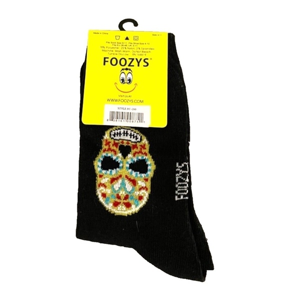 Foozys Womens Crew Socks: Day of the Dead Skulls; Black; Women's Size 9-11 - Picture 2 of 3